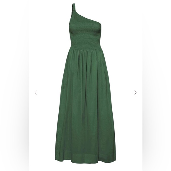 Faithfull the Brand Small Khalani Midi Dress Dark Green One Shoulder - Picture 4 of 10